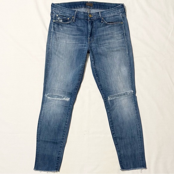 MOTHER - Looker Ankle Fray - Wicked and Wild - Distressed Blue Denim Jeans - 30 - Picture 2 of 16